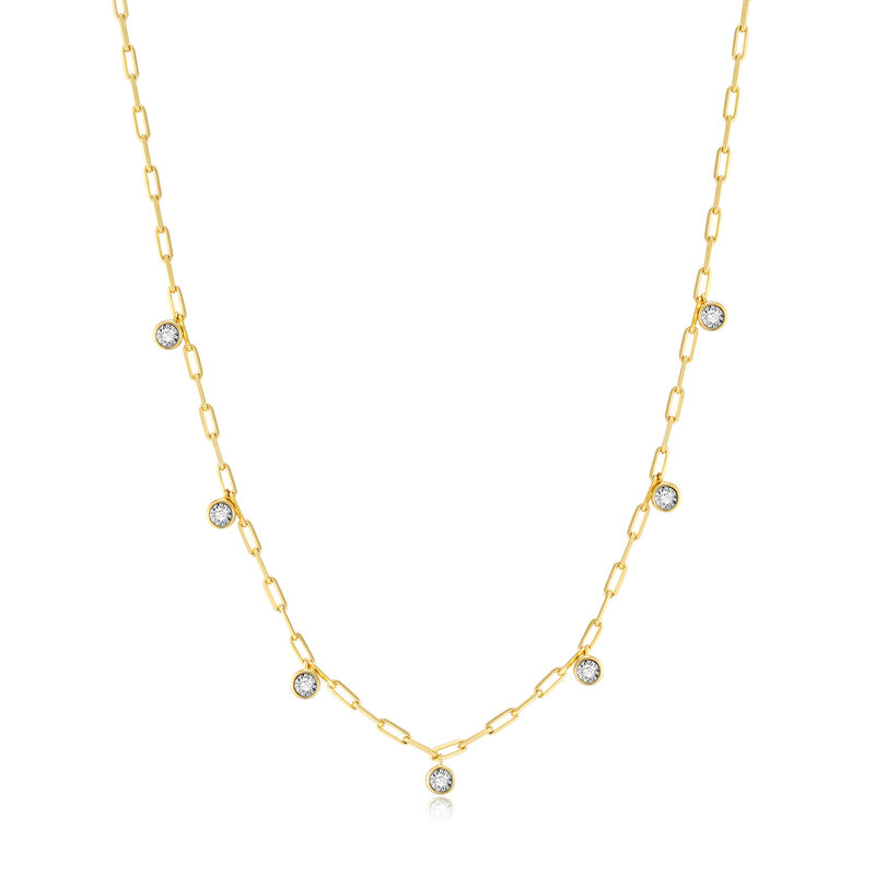 Lab Grown Diamond Station Mini Paperclip Necklace in Gold Plated Sterling Silver image number null